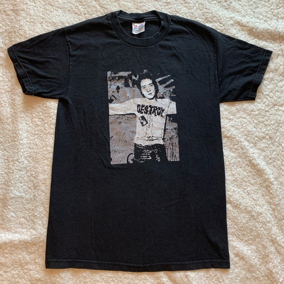 Vintage Black Graphic T-shirt Destroy Size S - Picture 2 of 7